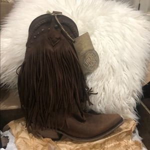 LIBERTY BLACKS NWT. BROWN LEATHER FRINGE gorge!